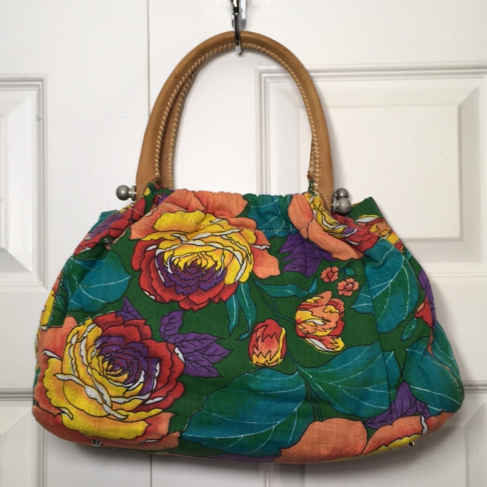 Dulce Cotton Floral Handbag with Leather handle